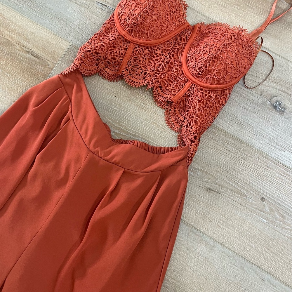 Orange Lace Crop Jumpsuit/Romper